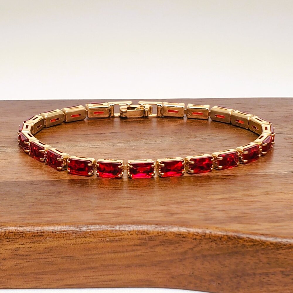 14K Gold 7" Womens 2ct Red Ruby Gemstone Tennis Bracelet New 14 K Silver Jewelry